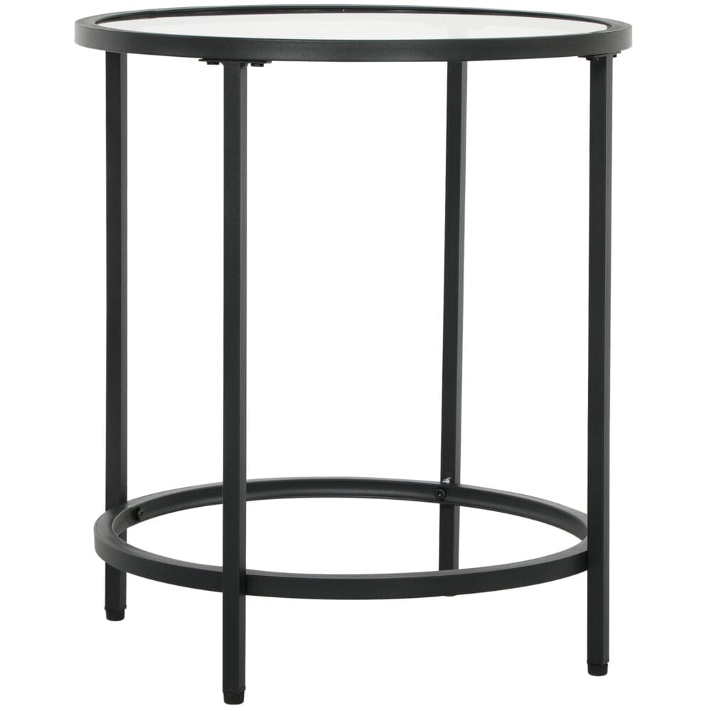 Beistelltisch rund mit Glasplatte & Metallrahmen Ø48x547cm Schwarz – Produktfoto zeigt modernes Design, hochwertige Materialien und funktionale Eigenschaften ideal für Wohn- oder Arbeitsbereiche. Perfekt als Einrichtungsinspiration oder zur Produktpräsentation in einem Onlineshop.