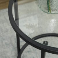 Beistelltisch rund mit Glasplatte & Metallrahmen Ø48x547cm Schwarz – Produktfoto zeigt modernes Design, hochwertige Materialien und funktionale Eigenschaften ideal für Wohn- oder Arbeitsbereiche. Perfekt als Einrichtungsinspiration oder zur Produktpräsentation in einem Onlineshop.