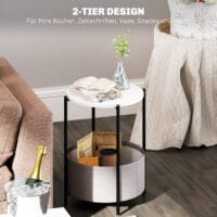 Beistelltisch rund mit Stoffkorb 44x44x56cm Grau & Weiss – Produktfoto zeigt modernes Design, hochwertige Materialien und funktionale Eigenschaften ideal für Wohn- oder Arbeitsbereiche. Perfekt als Einrichtungsinspiration oder zur Produktpräsentation in einem Onlineshop.