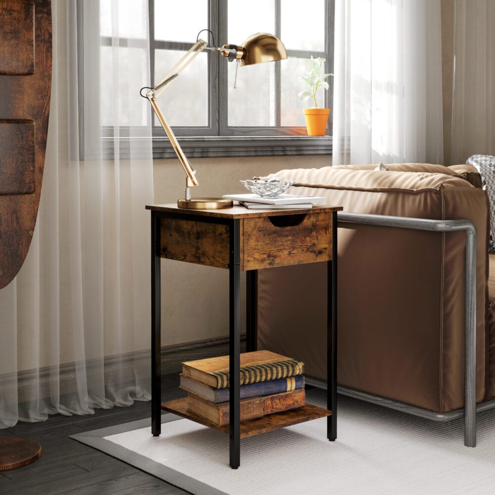 Beistelltisch Rustikales industrielles Design Stahlrahmen Braun – Produktfoto zeigt modernes Design, hochwertige Materialien und funktionale Eigenschaften ideal für Wohn- oder Arbeitsbereiche. Perfekt als Einrichtungsinspiration oder zur Produktpräsentation in einem Onlineshop.