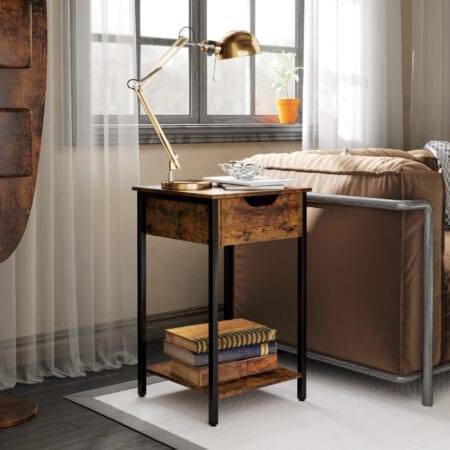 Beistelltisch Rustikales industrielles Design Stahlrahmen Braun – Produktfoto zeigt modernes Design, hochwertige Materialien und funktionale Eigenschaften ideal für Wohn- oder Arbeitsbereiche. Perfekt als Einrichtungsinspiration oder zur Produktpräsentation in einem Onlineshop.