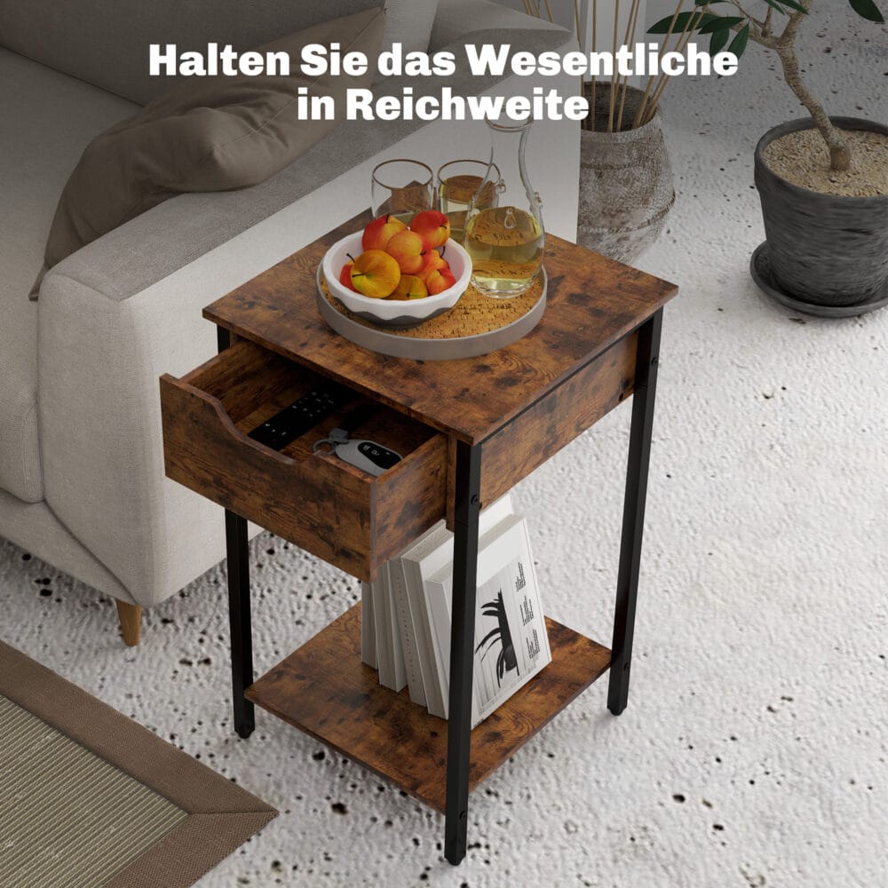 Beistelltisch Rustikales industrielles Design Stahlrahmen Braun – Produktfoto zeigt modernes Design, hochwertige Materialien und funktionale Eigenschaften ideal für Wohn- oder Arbeitsbereiche. Perfekt als Einrichtungsinspiration oder zur Produktpräsentation in einem Onlineshop.