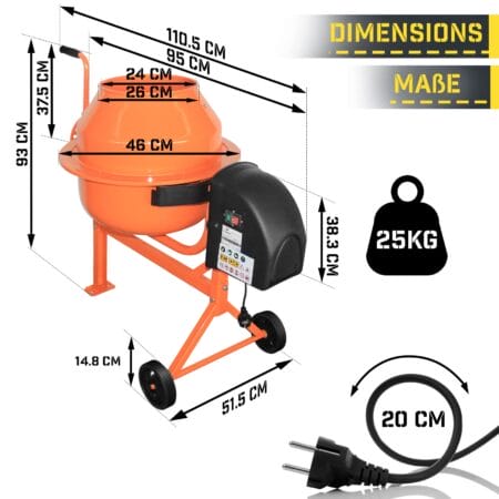 TIMBERTECH® Betonmischer 70L 220W mit Handhebel und Gummirädern