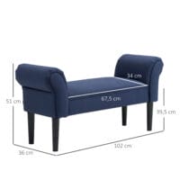 Blaue Bettbank mit Segelstoff-Bezug für das Schlafzimmer, belastbar bis 130kg. Eine stilvolle und praktische Ergänzung am Fussende des Bettes.