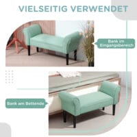 Grüne Bettbank mit Segelstoff-Bezug für das Schlafzimmer, belastbar bis 130kg. Bietet zusätzliche Sitzgelegenheit und Ablagefläche.