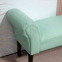 Grüne Bettbank mit Segelstoff-Bezug für das Schlafzimmer, belastbar bis 130kg. Bietet zusätzliche Sitzgelegenheit und Ablagefläche.