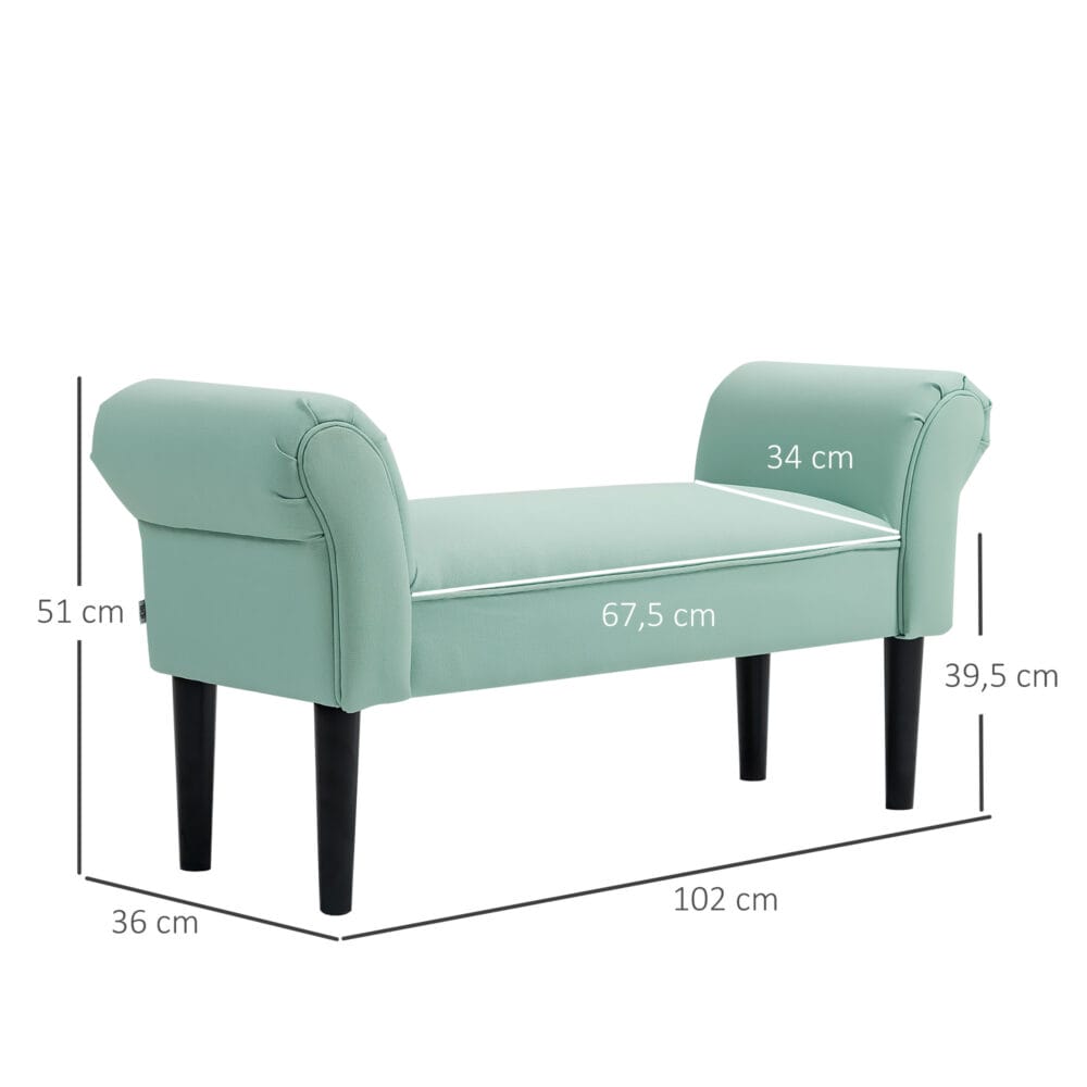Grüne Bettbank mit Segelstoff-Bezug für das Schlafzimmer, belastbar bis 130kg. Bietet zusätzliche Sitzgelegenheit und Ablagefläche.