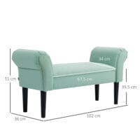Grüne Bettbank mit Segelstoff-Bezug für das Schlafzimmer, belastbar bis 130kg. Bietet zusätzliche Sitzgelegenheit und Ablagefläche.