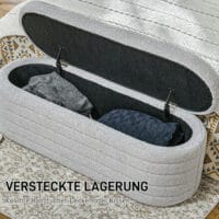 Hellgraue Bettbank aus Teddy-Fleece mit integriertem Stauraum, Masse 116x41x40.5cm. Eine kuschelige und praktische Ergänzung fürs Schlafzimmer.