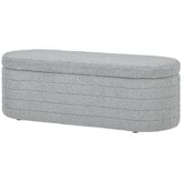 Hellgraue Bettbank aus Teddy-Fleece mit integriertem Stauraum, Masse 116x41x40.5cm. Eine kuschelige und praktische Ergänzung fürs Schlafzimmer.