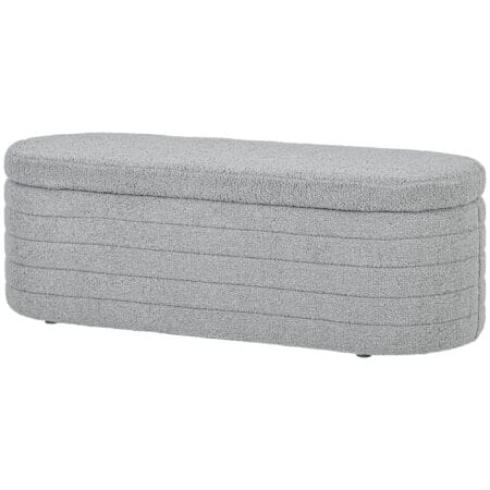 Hellgraue Bettbank aus Teddy-Fleece mit integriertem Stauraum, Masse 116x41x40.5cm. Eine kuschelige und praktische Ergänzung fürs Schlafzimmer.