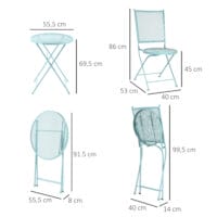 Praktisches, blaues und faltbares Bistro-Set für zwei Personen.