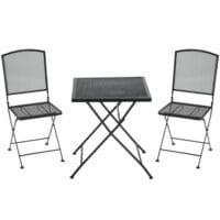 Modernes, graues und faltbares Bistro-Set für drei Personen.
