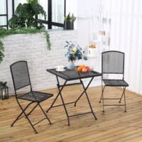 Modernes, graues und faltbares Bistro-Set für drei Personen.