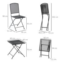 Modernes, graues und faltbares Bistro-Set für drei Personen.