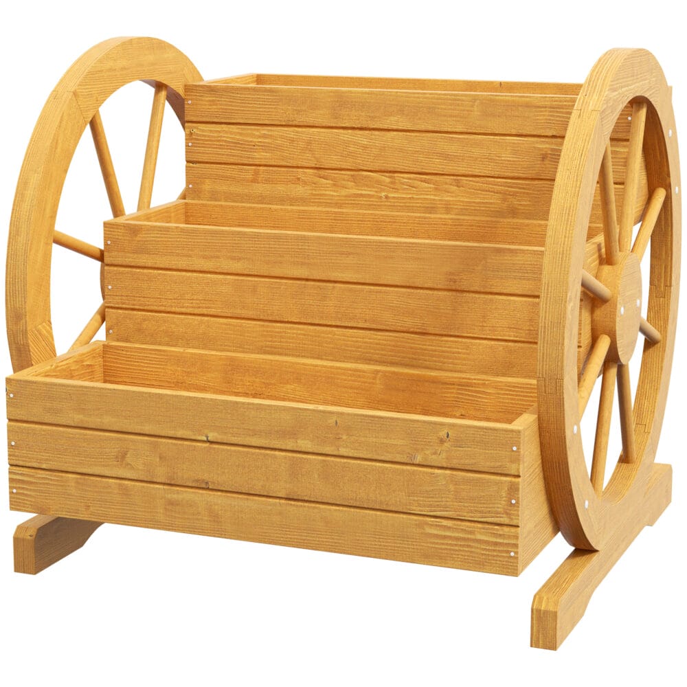 Blumenkasten im Wagenrad-Design, 61x62x57 cm, Material Teakholz.