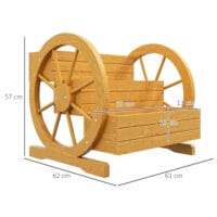 Blumenkasten im Wagenrad-Design, 61x62x57 cm, Material Teakholz.