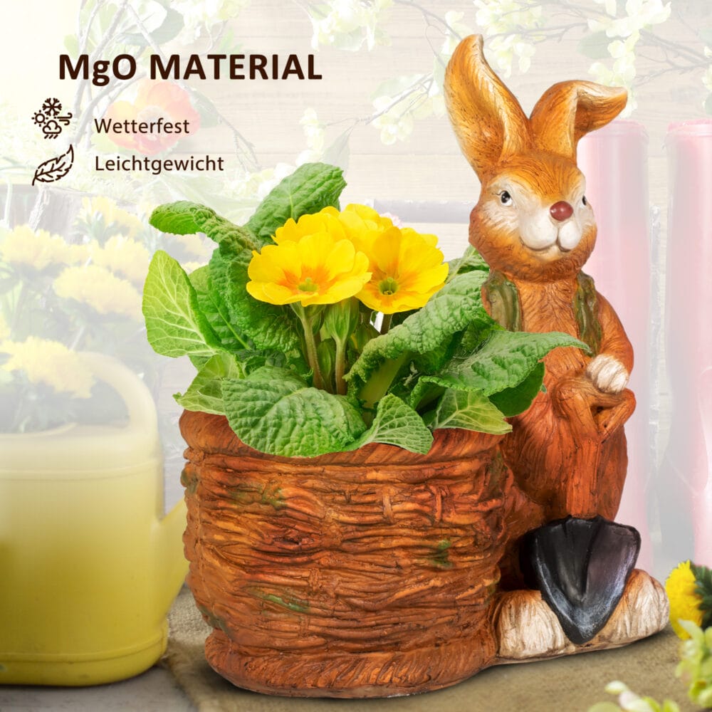 Blumentopf mit Entwässerungssystem, Hase-Design, aus MgO, Farbe Braun.