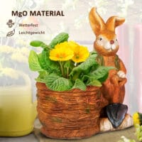 Blumentopf mit Entwässerungssystem, Hase-Design, aus MgO, Farbe Braun.