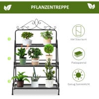 Blumentreppe 3-stufig aus Metall, platzsparend und dekorativ, Schwarz.
