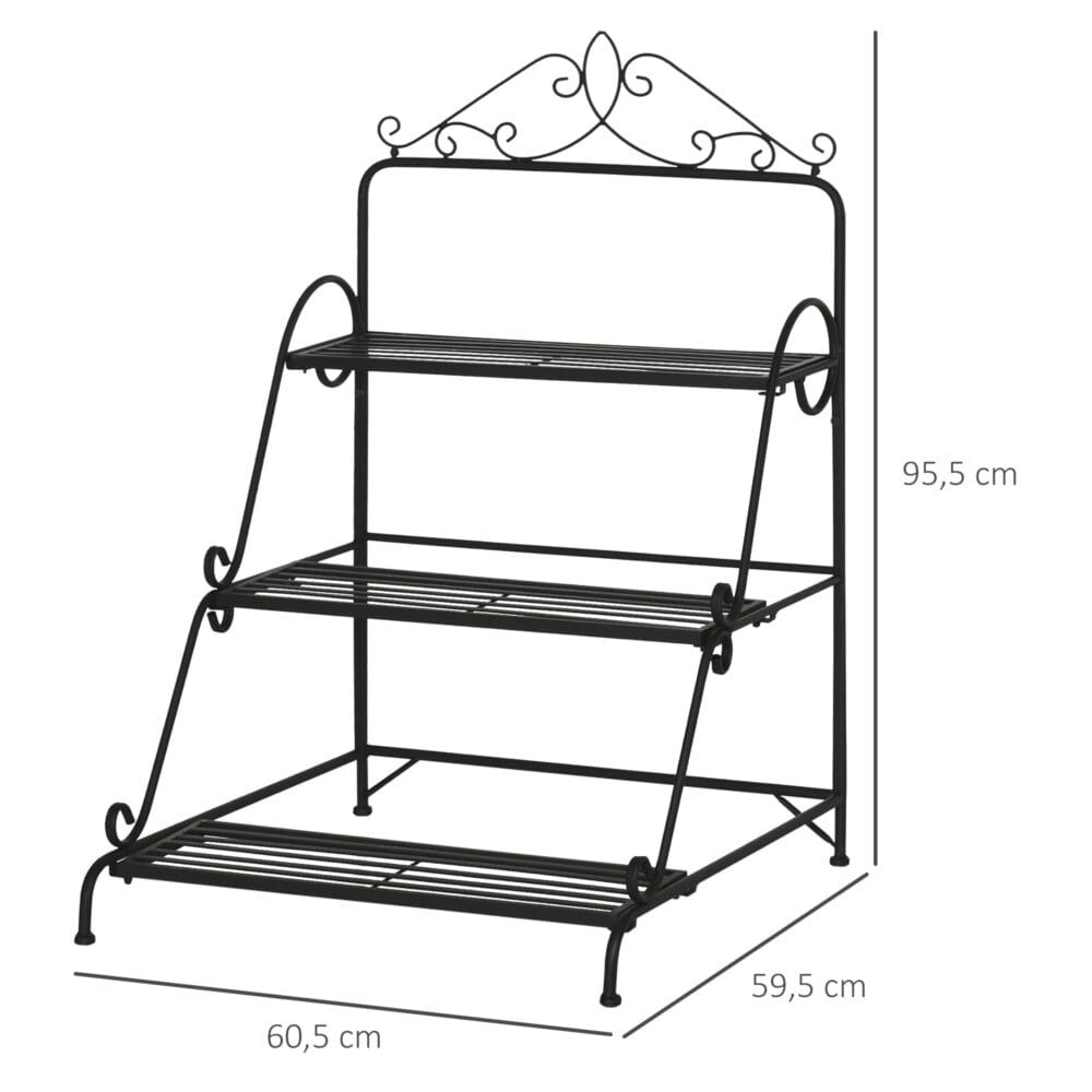Blumentreppe 3-stufig aus Metall, platzsparend und dekorativ, Schwarz.