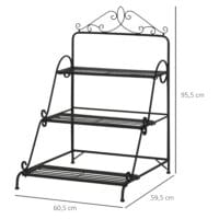 Blumentreppe 3-stufig aus Metall, platzsparend und dekorativ, Schwarz.