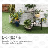 Blumentreppe 4-stufig, faltbar und platzsparend, Schwarz-Beige.