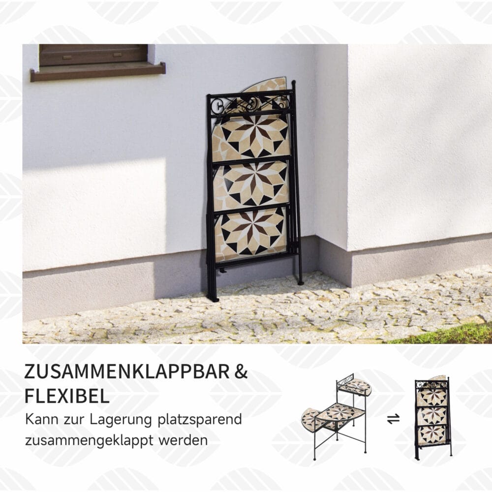 Blumentreppe 4-stufig, faltbar und platzsparend, Schwarz-Beige.