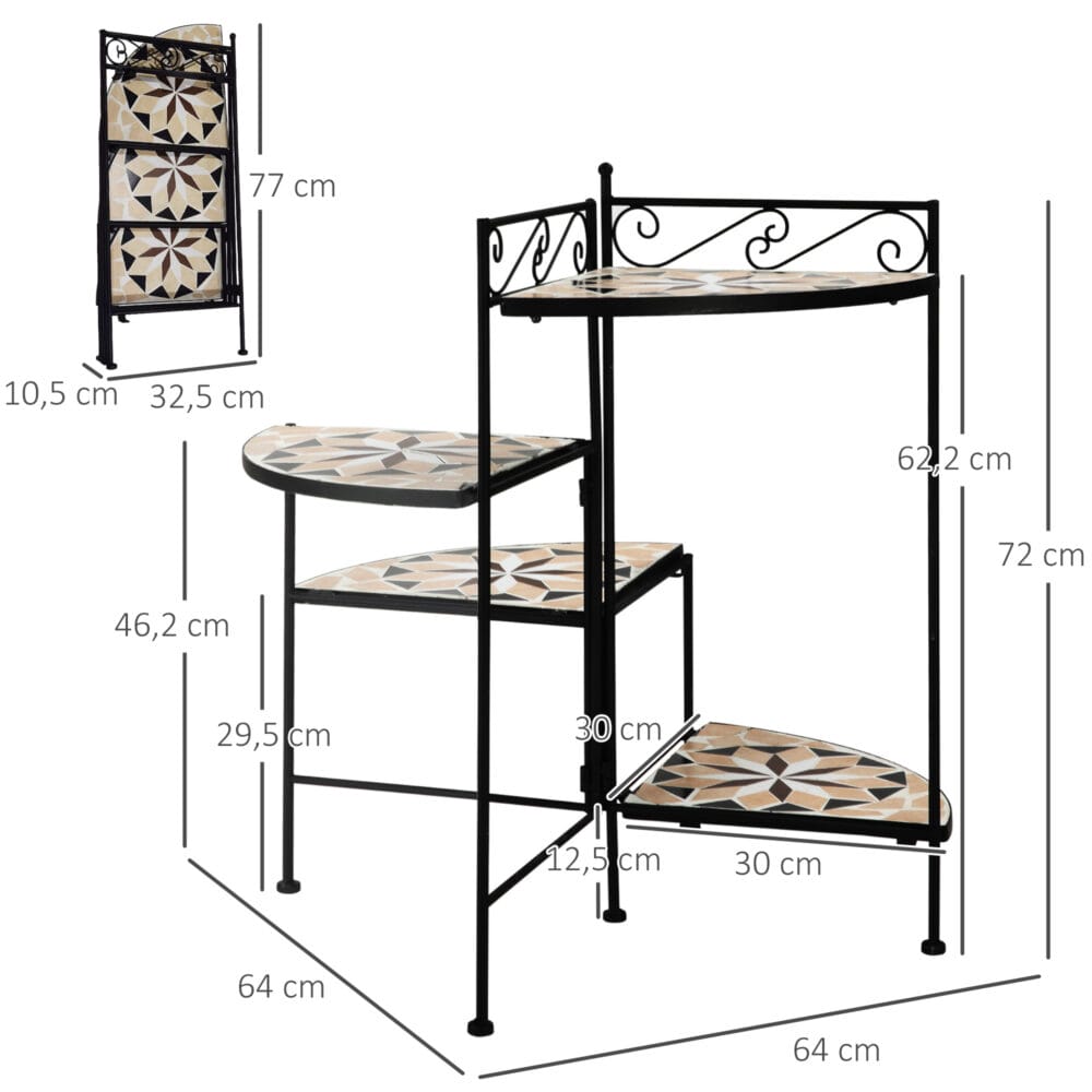 Blumentreppe 4-stufig, faltbar und platzsparend, Schwarz-Beige.