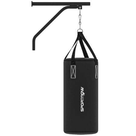 Schwarze Boxsack-Halterung mit 360°-Drehhaken.