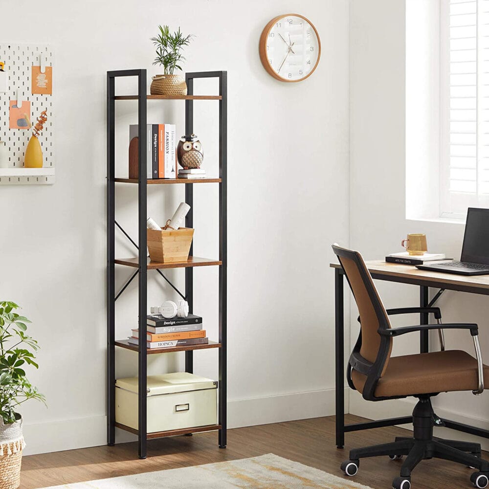Bücherregal Standregal 5-Ebenen Stahl Braun Schwarz