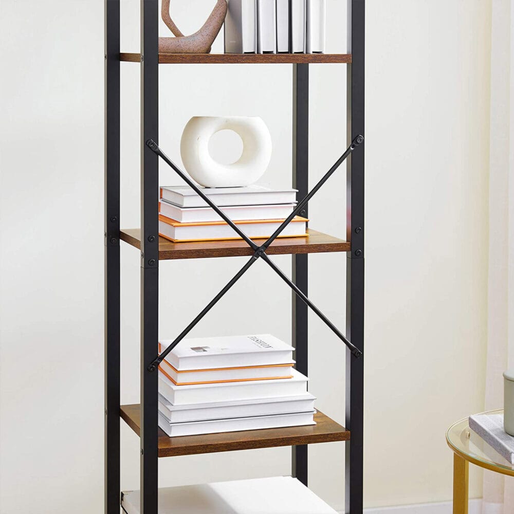 Bücherregal Standregal 5-Ebenen Stahl Braun Schwarz