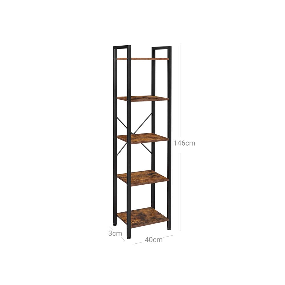 Bücherregal Standregal 5-Ebenen Stahl Braun Schwarz
