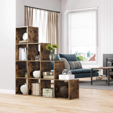Bücherregal Raumteiler Standregal 10-Fach Holz Rustikal