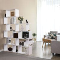 Bücherregal Raumteiler freistehend 6 Ebenen Holz Weiss