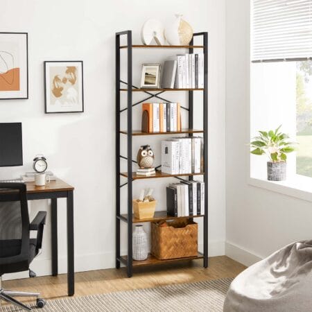 Bücherregal Regal Standregal Stahlrahmen Braun Schwarz