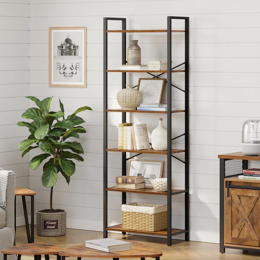 Bücherregal Regal Standregal Stahlrahmen Braun Schwarz