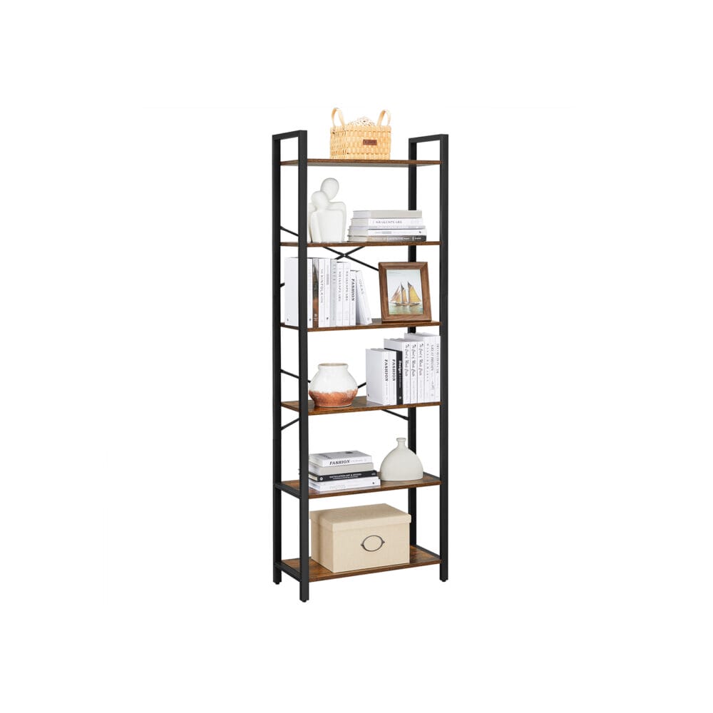 Bücherregal Regal Standregal Stahlrahmen Braun Schwarz