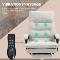 Bürostuhl 135° neigbar Massagefunktion 120kg Cremeweiss – Produktfoto zeigt modernes Design, hochwertige Materialien und funktionale Eigenschaften ideal für Wohn- oder Arbeitsbereiche. Perfekt als Einrichtungsinspiration oder zur Produktpräsentation in einem Onlineshop.