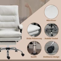 Bürostuhl 135° neigbar Massagefunktion 120kg Cremeweiss – Produktfoto zeigt modernes Design, hochwertige Materialien und funktionale Eigenschaften ideal für Wohn- oder Arbeitsbereiche. Perfekt als Einrichtungsinspiration oder zur Produktpräsentation in einem Onlineshop.