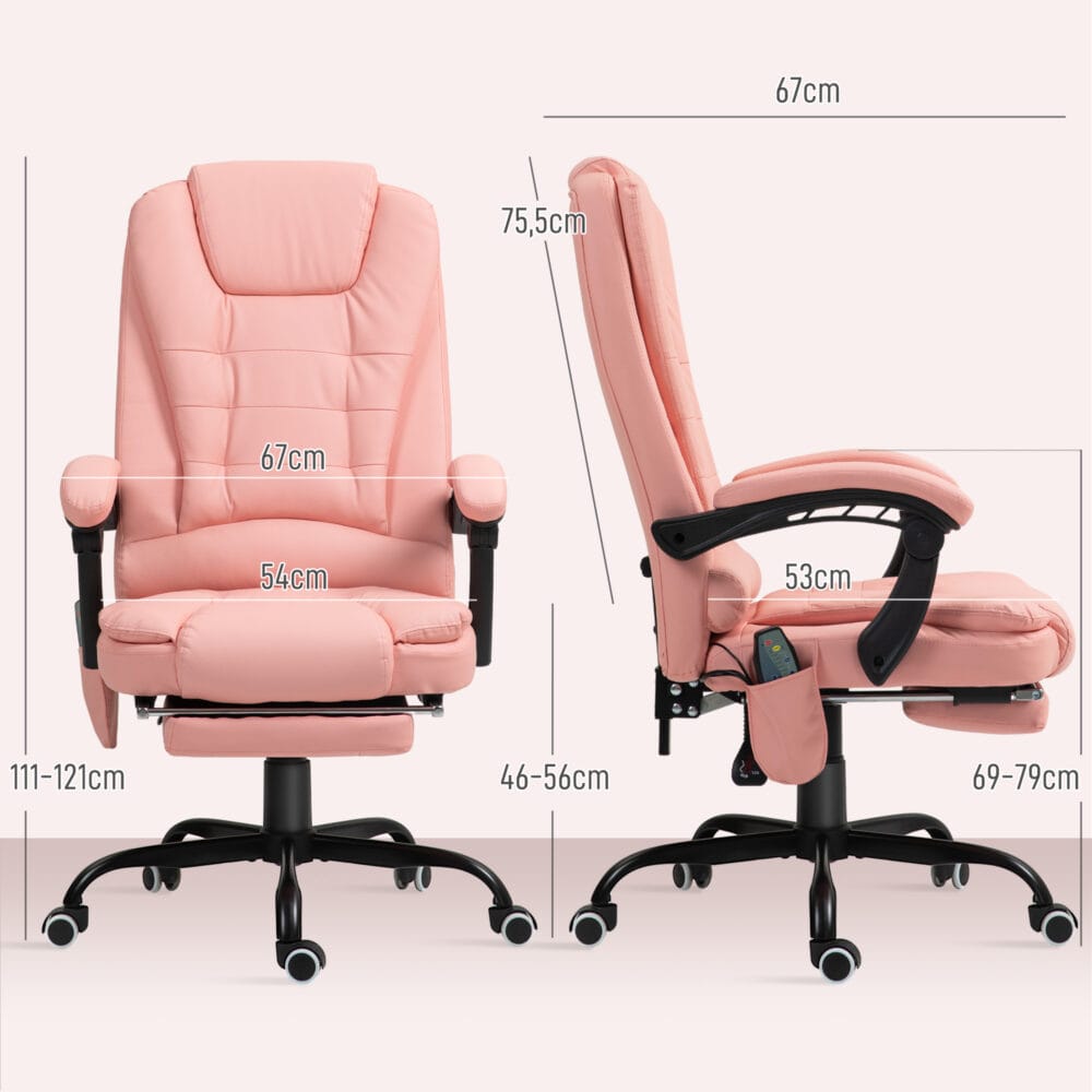 Bürostuhl mit 7-Punkt-Massage & Liegefunktion ergonomisch bis 120kg Rosa – Produktfoto zeigt modernes Design, hochwertige Materialien und funktionale Eigenschaften ideal für Wohn- oder Arbeitsbereiche. Perfekt als Einrichtungsinspiration oder zur Produktpräsentation in einem Onlineshop.