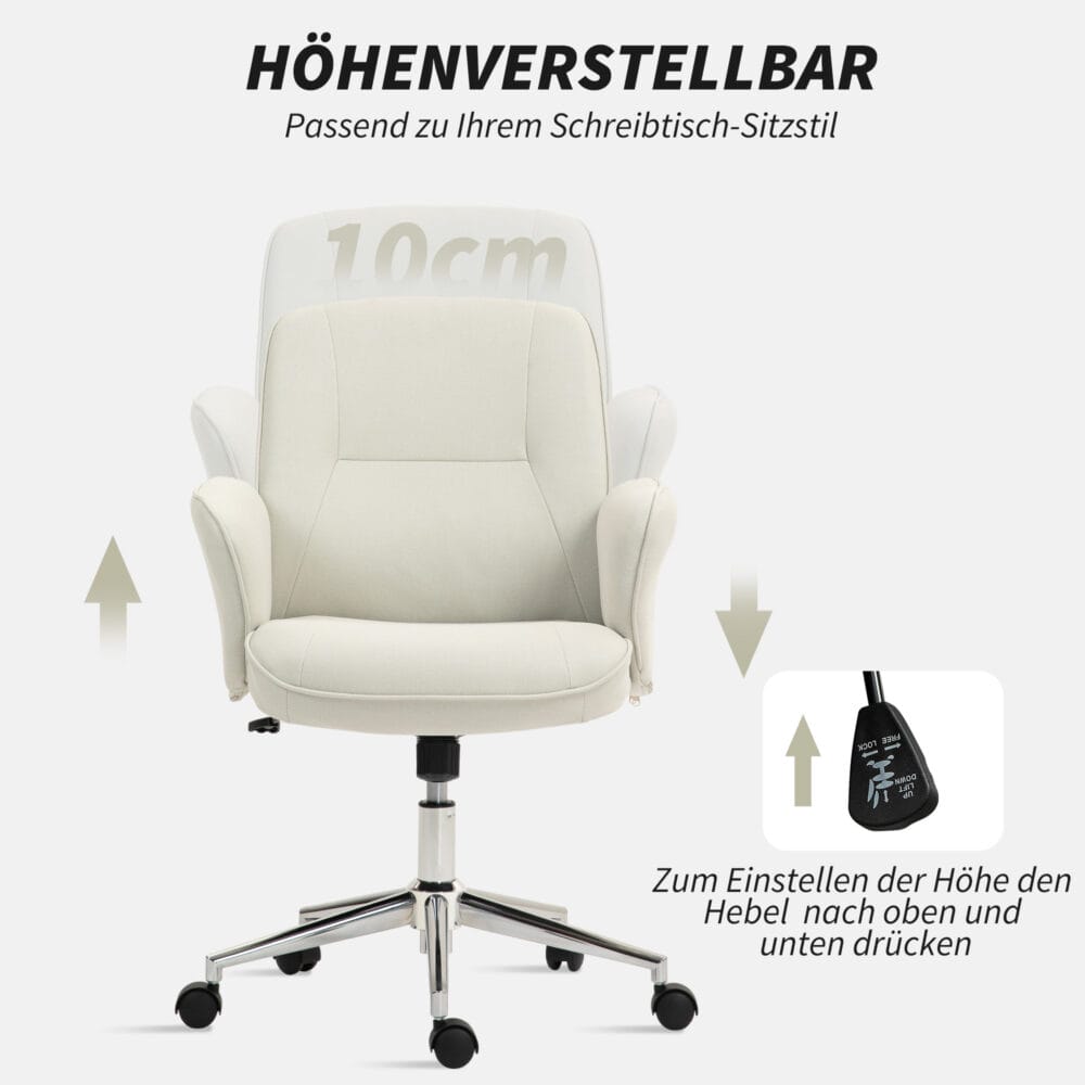 Bürostuhl ergonomisch höhenverstellbar mit Wippfunktion bis 120kg Cremeweiss – Produktfoto zeigt modernes Design, hochwertige Materialien und funktionale Eigenschaften ideal für Wohn- oder Arbeitsbereiche. Perfekt als Einrichtungsinspiration oder zur Produktpräsentation in einem Onlineshop.
