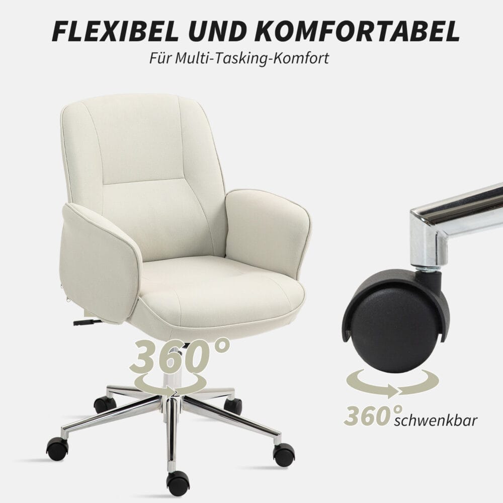 Bürostuhl ergonomisch höhenverstellbar mit Wippfunktion bis 120kg Cremeweiss – Produktfoto zeigt modernes Design, hochwertige Materialien und funktionale Eigenschaften ideal für Wohn- oder Arbeitsbereiche. Perfekt als Einrichtungsinspiration oder zur Produktpräsentation in einem Onlineshop.