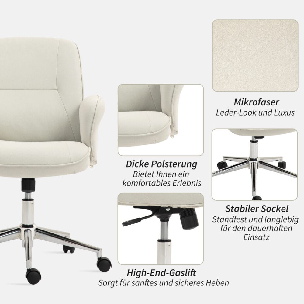 Bürostuhl ergonomisch höhenverstellbar mit Wippfunktion bis 120kg Cremeweiss – Produktfoto zeigt modernes Design, hochwertige Materialien und funktionale Eigenschaften ideal für Wohn- oder Arbeitsbereiche. Perfekt als Einrichtungsinspiration oder zur Produktpräsentation in einem Onlineshop.
