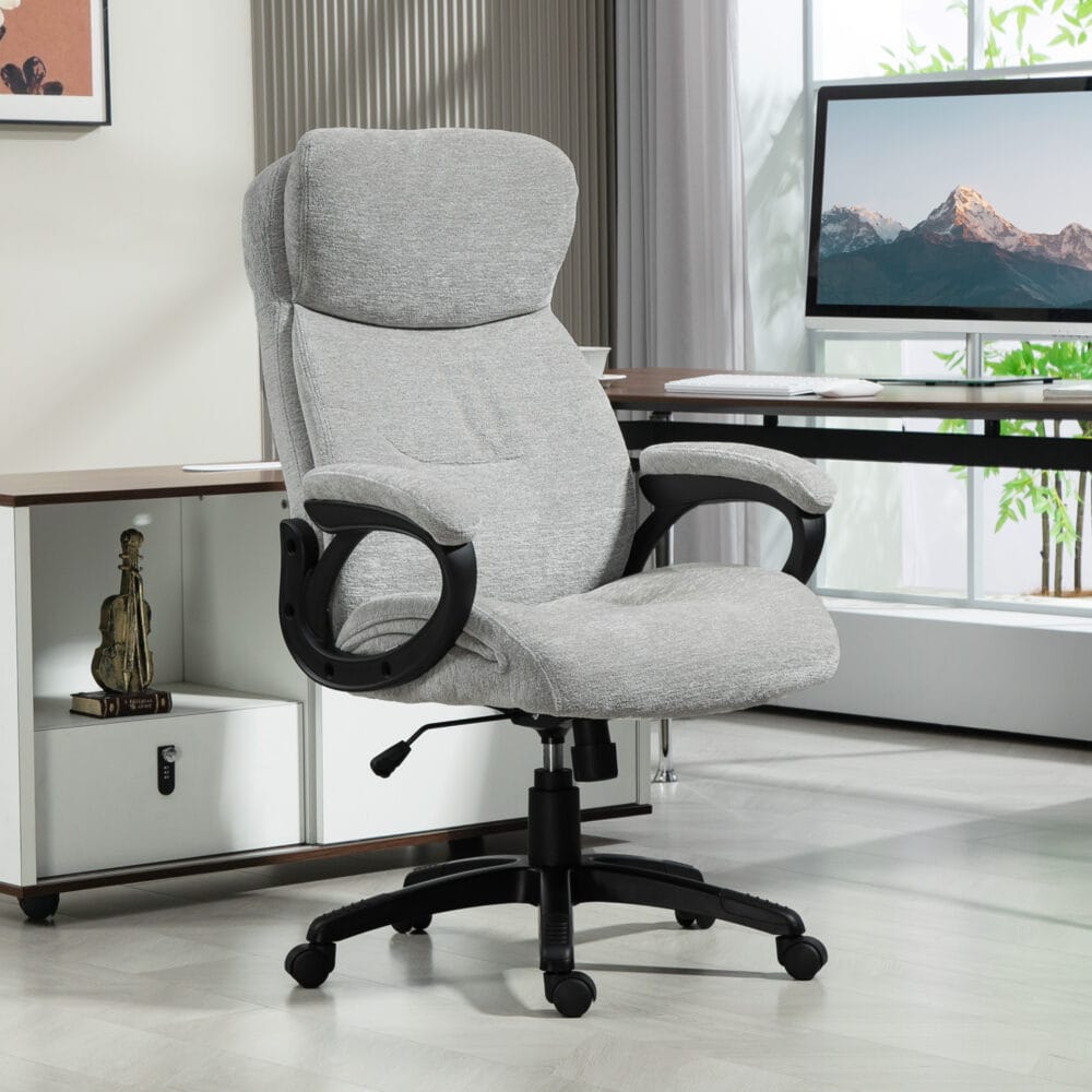 Bürostuhl ergonomisch mit Wippfunktion bis 120kg belastbar Hellgrau – Produktfoto zeigt modernes Design, hochwertige Materialien und funktionale Eigenschaften ideal für Wohn- oder Arbeitsbereiche. Perfekt als Einrichtungsinspiration oder zur Produktpräsentation in einem Onlineshop.