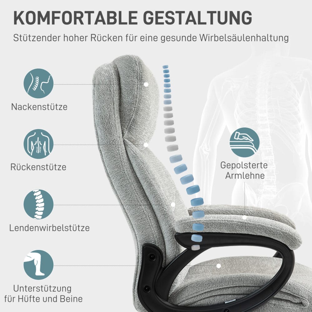 Bürostuhl ergonomisch mit Wippfunktion bis 120kg belastbar Hellgrau – Produktfoto zeigt modernes Design, hochwertige Materialien und funktionale Eigenschaften ideal für Wohn- oder Arbeitsbereiche. Perfekt als Einrichtungsinspiration oder zur Produktpräsentation in einem Onlineshop.