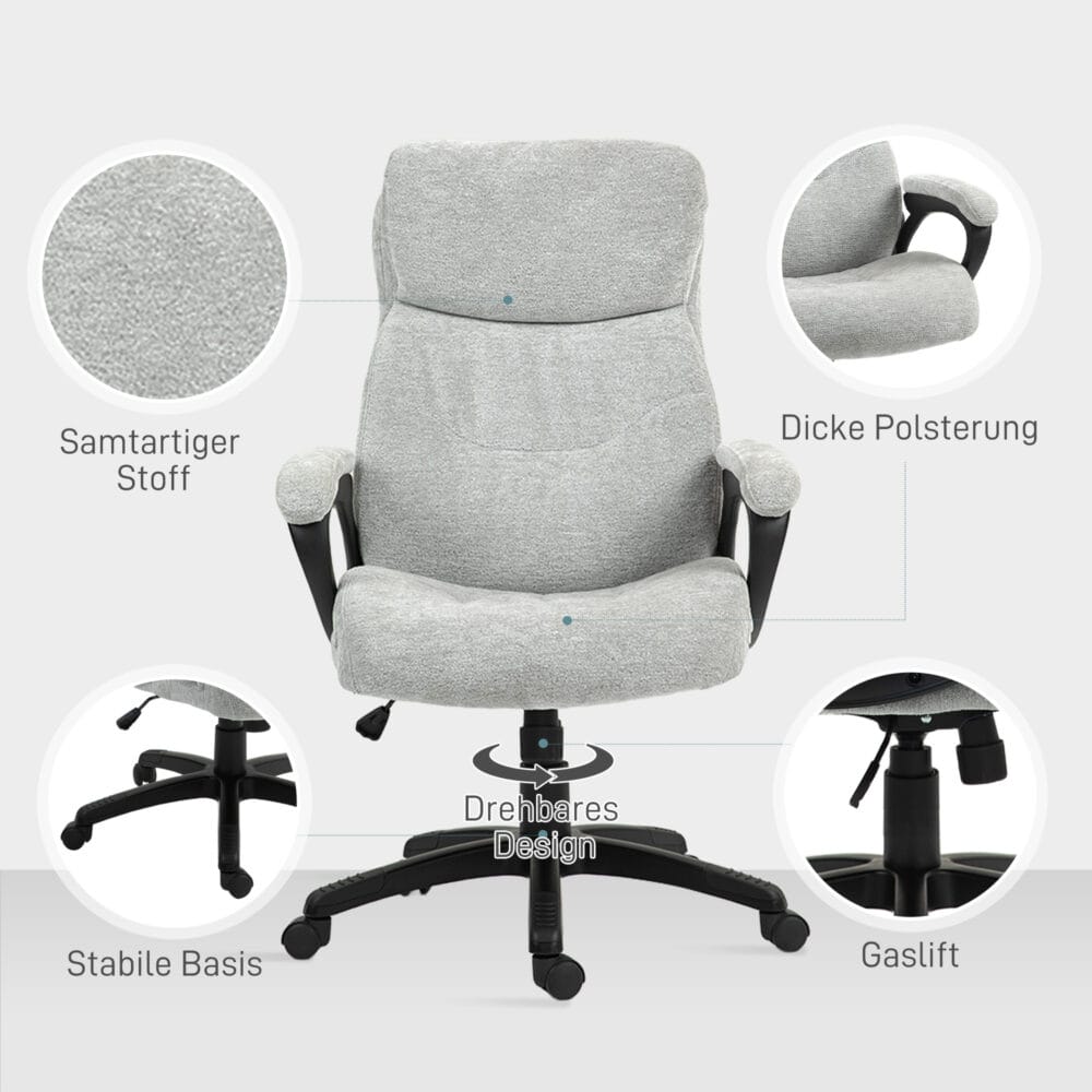 Bürostuhl ergonomisch mit Wippfunktion bis 120kg belastbar Hellgrau – Produktfoto zeigt modernes Design, hochwertige Materialien und funktionale Eigenschaften ideal für Wohn- oder Arbeitsbereiche. Perfekt als Einrichtungsinspiration oder zur Produktpräsentation in einem Onlineshop.