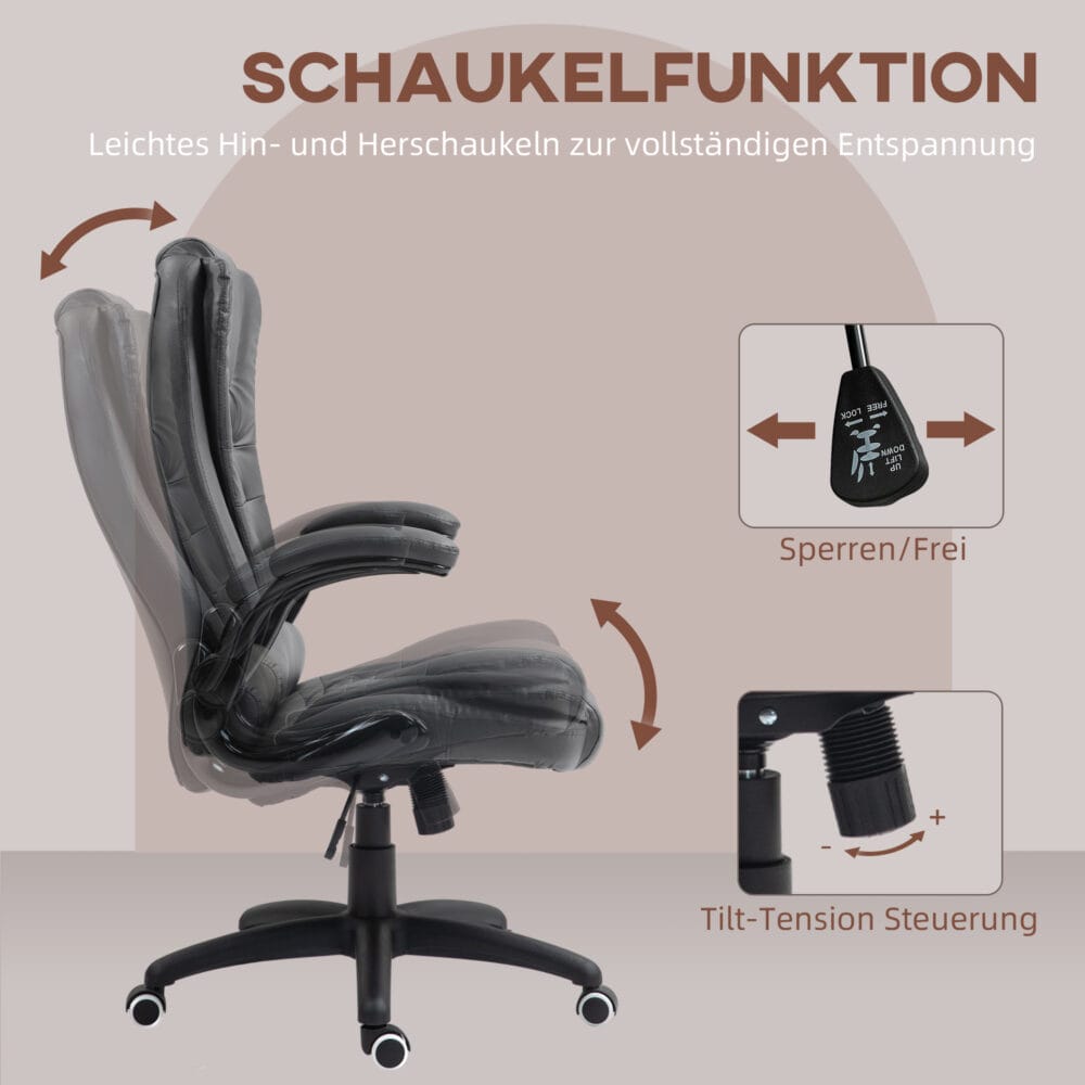Bürostuhl höhenverstellbar ergonomisch Home-Office Dunkelgrau – Produktfoto zeigt modernes Design, hochwertige Materialien und funktionale Eigenschaften ideal für Wohn- oder Arbeitsbereiche. Perfekt als Einrichtungsinspiration oder zur Produktpräsentation in einem Onlineshop.