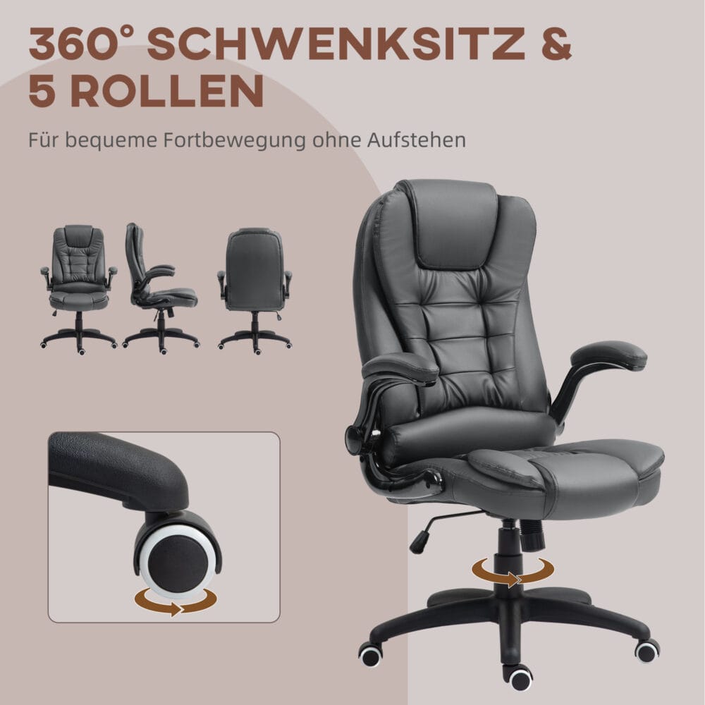 Bürostuhl höhenverstellbar ergonomisch Home-Office Dunkelgrau – Produktfoto zeigt modernes Design, hochwertige Materialien und funktionale Eigenschaften ideal für Wohn- oder Arbeitsbereiche. Perfekt als Einrichtungsinspiration oder zur Produktpräsentation in einem Onlineshop.