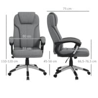 Ein grauer Bürostuhl, höhenverstellbar, ergonomisch und mit Wippfunktion.